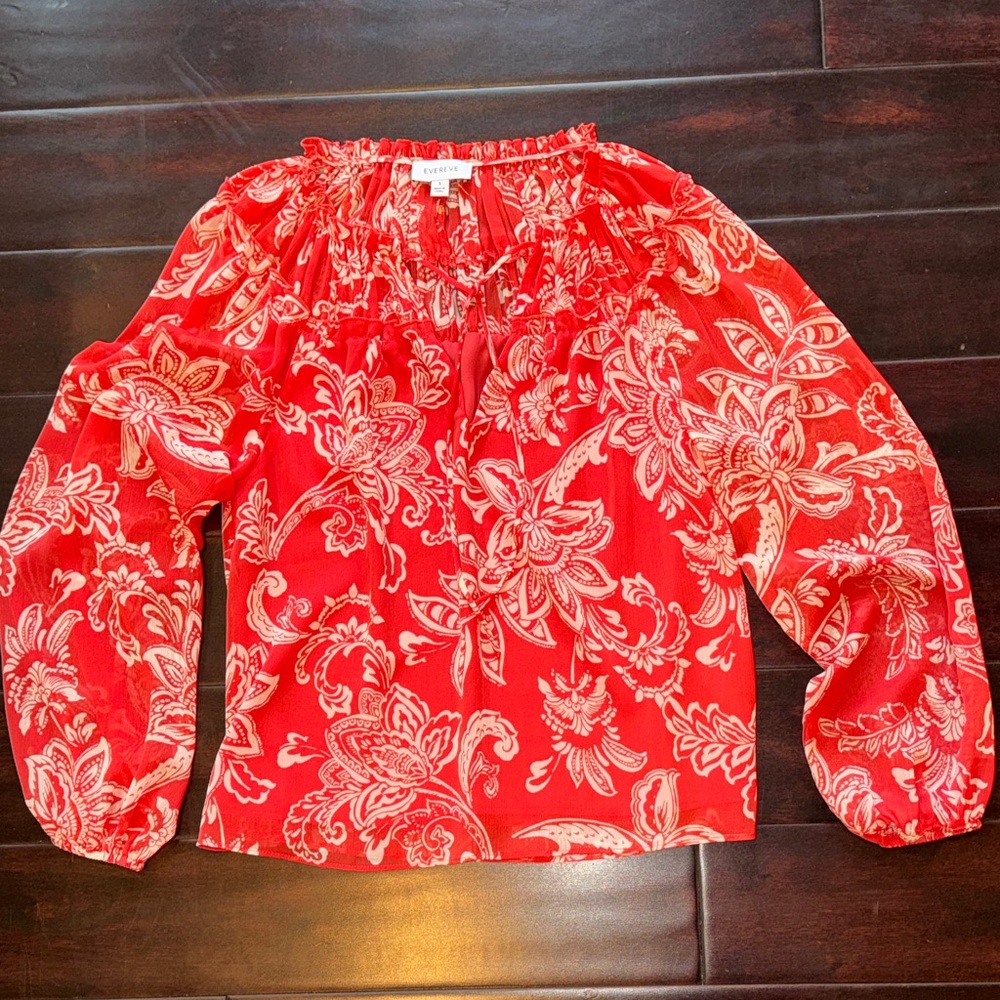 Evereve Coral and Cream Floral Blouse